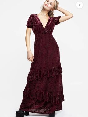 Disturbia Burgundy Velvet Burnout Maxi Dress